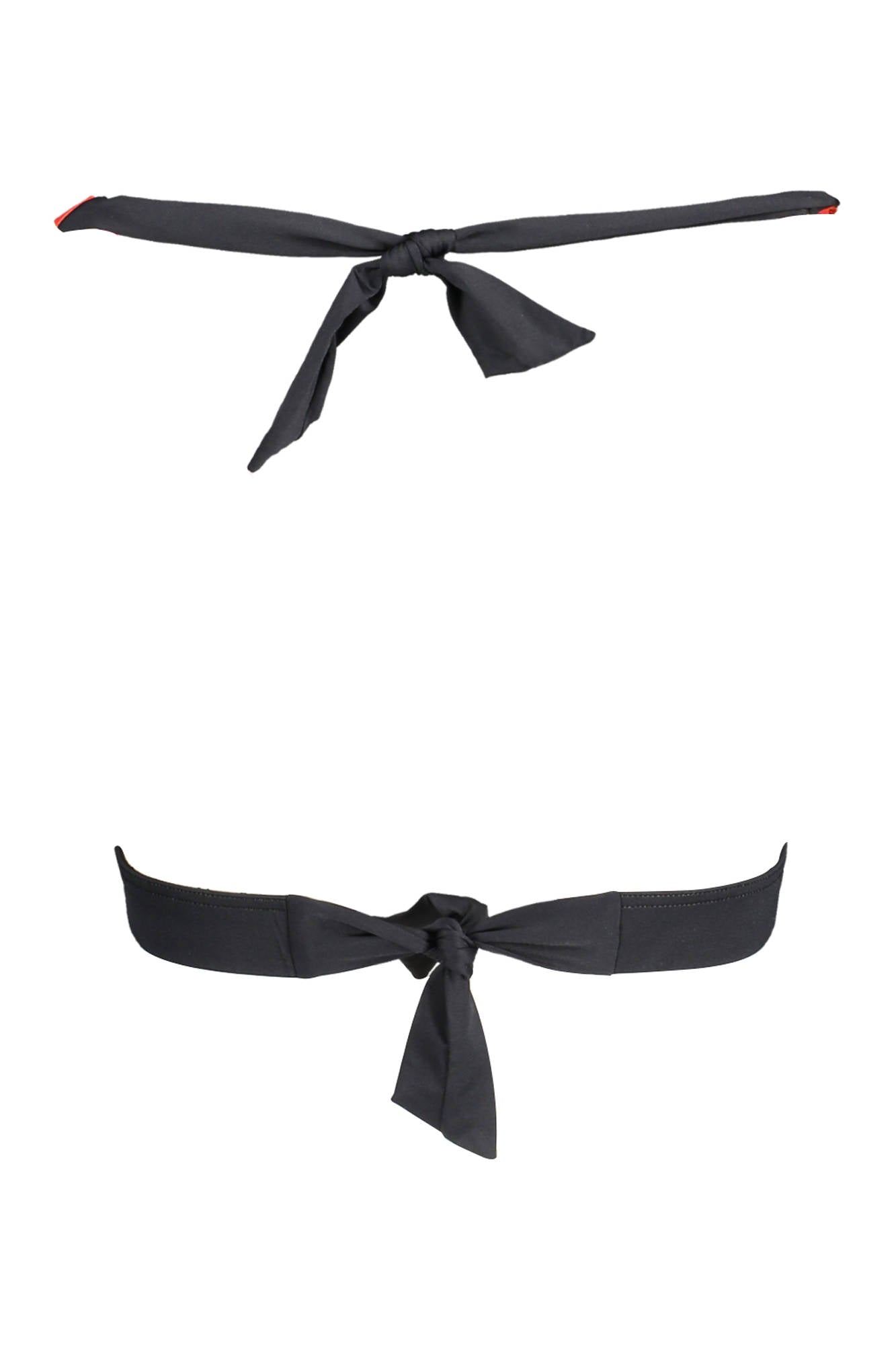 Swimsuit parts above woman red