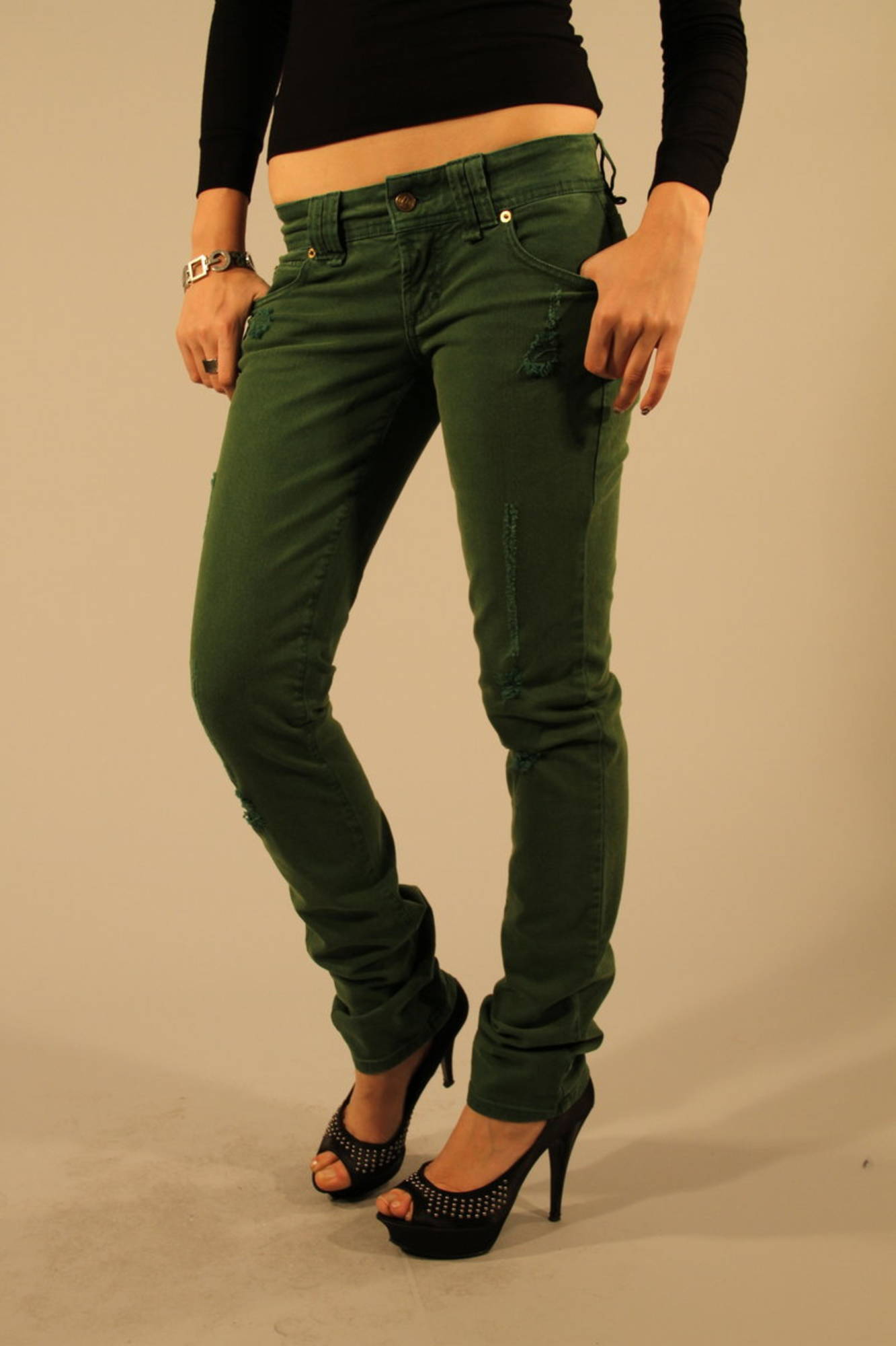 Jeans denim woman green