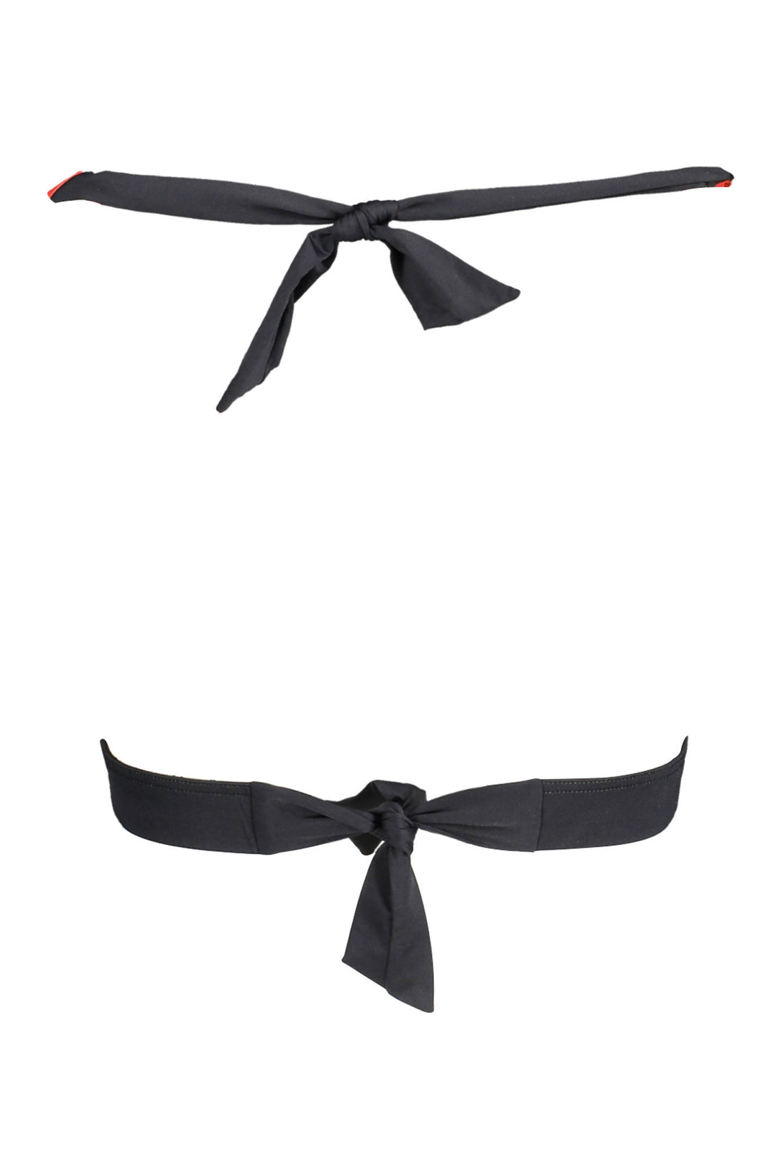 Swimsuit parts above woman red