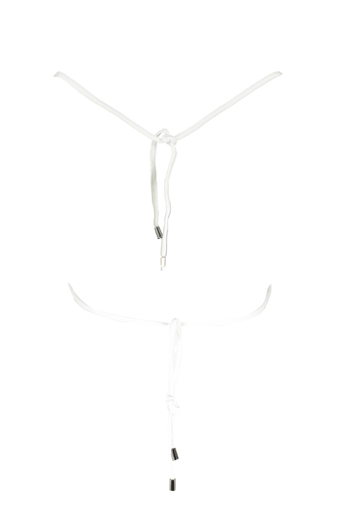 Swimsuit parts above white woman